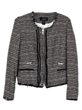 Mango Womens Small Tweed Boucle Textured Zipper Front Blazer Jacket